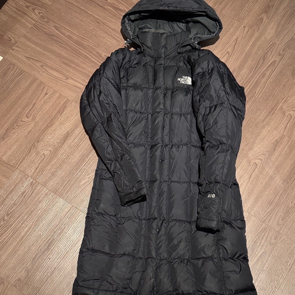 The North Face Black Quilted Long Hooded Puffer Coat